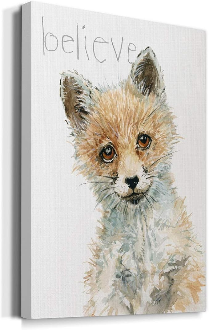 Renditions Gallery Animal Canvas Wall Art Paintings for Wall Decorations Brown Baby Fox Modern Abstract Wall Hanging Artwork Prints for Bedroom Living Room Office Kitchen - 24"x36" LT02