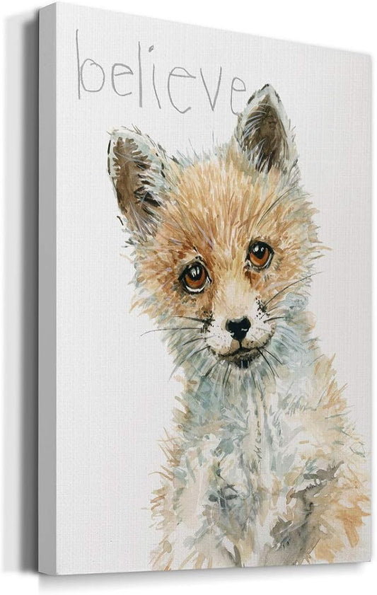 Renditions Gallery Animal Canvas Wall Art Paintings for Wall Decorations Brown Baby Fox Modern Abstract Wall Hanging Artwork Prints for Bedroom Living Room Office Kitchen - 24"x36" LT02