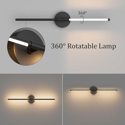 28In Black Wall Sconce Set of Two Hardwired 3000K LED Modern Wall Light Fixture 360° Rotatable for Living Room Hallway Bedroom(2 Pack)