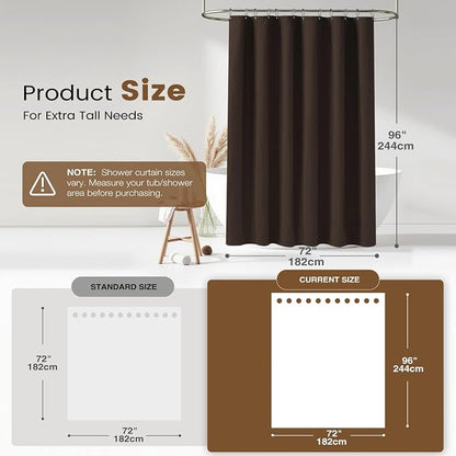 BTTN 3 in 1 Shower Curtain Set - 96 Inch Extra Long Linen Textured Cloth Shower Curtain Liner with Plastic Hooks and 3 Magnets, Tall Modern Hotel Waterproof Shower Curtain for Bathroom, Brown,72x96