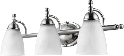 Globe Electric 50783 23" 3-Light Vanity Light, Satin Nickel, Alabaster Glass Shades, Beauty Room Accessories, Bathroom Lights Over Mirror, Makeup Mirror Lights, Wall Light