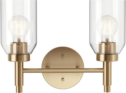 Kichler Madden 2-Light Vanity with Clear Glass in Champagne Bronze, Sloped Ceiling Compatible, for Single or Double Vanity in Bathroom (10.5" x 14.25"), 55184CPZ