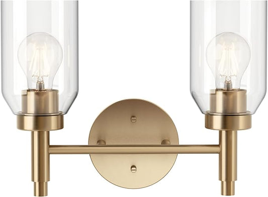 Kichler Madden 2-Light Vanity with Clear Glass in Champagne Bronze, Sloped Ceiling Compatible, for Single or Double Vanity in Bathroom (10.5" x 14.25"), 55184CPZ