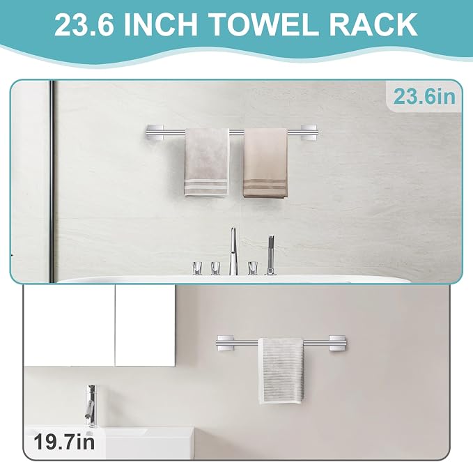 Brushed Nickel Bathroom Hardware Towel Bar Set, 5 Pieces Double Dase Toilet Paper Holder Towel Holder Set, 23.6 Inch Stainless Steel Towel Rack for Bathroom Wall Mount