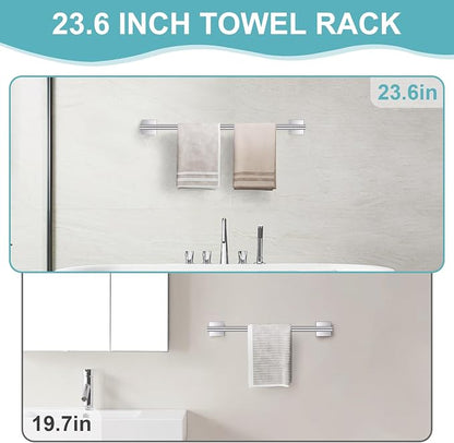 Brushed Nickel Bathroom Hardware Towel Bar Set, 5 Pieces Double Dase Toilet Paper Holder Towel Holder Set, 23.6 Inch Stainless Steel Towel Rack for Bathroom Wall Mount