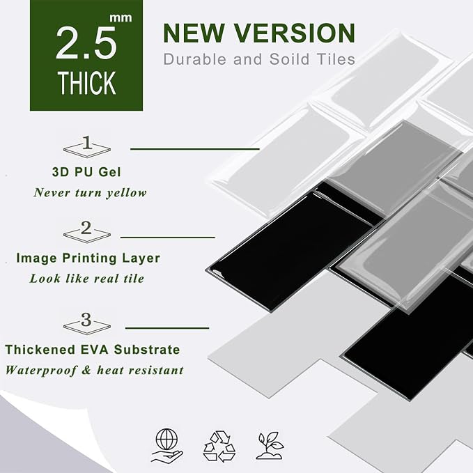 STICKGOO 10-Sheet Backsplash Peel and Stick Subway Tile, Self Adhesive Vinyl Wall Tiles, Stick on Backsplash for Kitchen and Bathroom(Thicker Design)