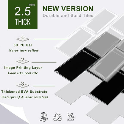 STICKGOO 10-Sheet Backsplash Peel and Stick Subway Tile, Self Adhesive Vinyl Wall Tiles, Stick on Backsplash for Kitchen and Bathroom(Thicker Design)
