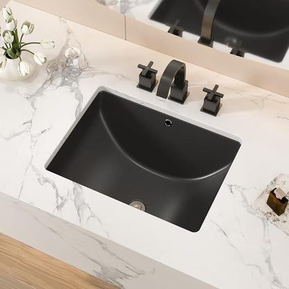 Black Ceramic 18"x14" Undermount Bathroom Lavatory Sink | Rectangle under counter black bathroom vessel sink for bathroom with overflow