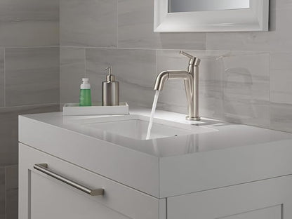 Delta Nicoli 1 Hole Pull Down Bathroom Faucet with Sprayer, Brushed Nickel Single Hole Bathroom Sink Faucet with Pull Out Sprayer for Vanity, Push-Pop Drain, Stainless 15849LF-SSPD