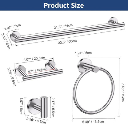 TQKAG Brushed Nickel Toilet Paper Holder, 5 Piece Towel Racks for Bathroom | 23.6" Bathroom Hardware Set, SUS304 Stainless Steel, Double Post Pivoting, Towel Hooks, Toilet Paper Holder Set Wall Mounted