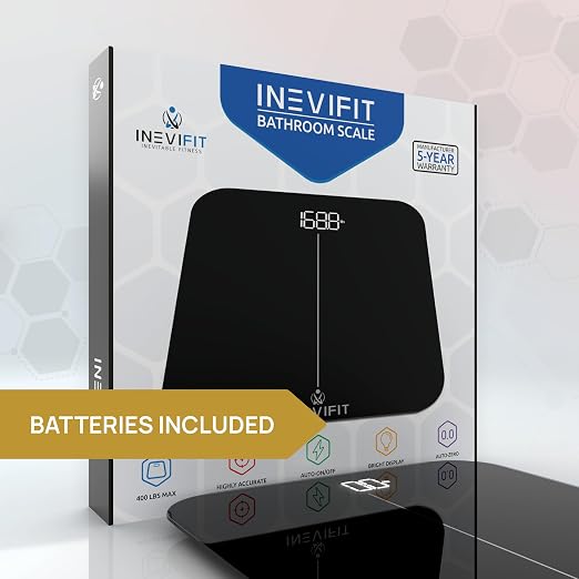 INEVIFIT Bathroom Scale, Highly Accurate Digital Bathroom Body Scale, Measures Weight up to 400 lbs. Includes Batteries