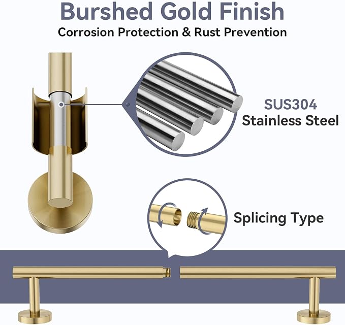 Gold Bathroom Accessories 5 Piece, 18 Inch Bath Hardware | Wall Mounted Brushed Gold Towel Rack, Durable SUS304 Stainless Steel Towel Bar Set