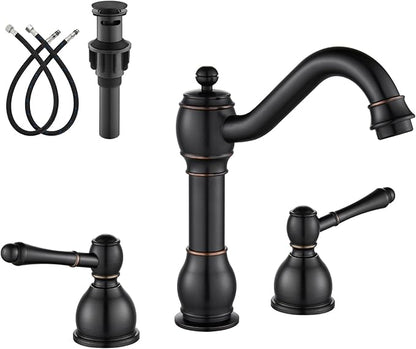 gotonovo 8 Inch Widespread Bathroom Faucets for Sink 3 Hole 2 Lever Handle Deck Mount with Pop Up Drain Hot and Cold Water Supply Lines Oil Rubbed Bronze