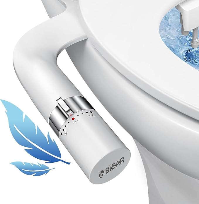 Bidet Attachment For Toilet, Ultra-Slim Dual Nozzle Bidet Toilet Seat, Non-Electric Bidets for Toilets, Adjustable Water Pressure, Feminine/Rear Wash for Women Men (Silver)