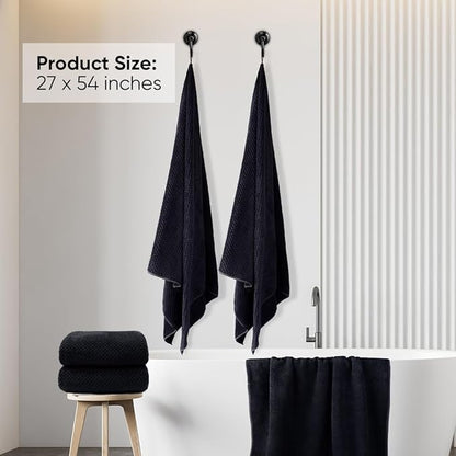 HOMEXCEL Bath Towels Pack of 2, (27 x 54 Inches) Microfiber Ultra Soft Highly Absorbent Bath Towel Set, Lightweight and Quick Drying Towels for Body, Sport, Yoga, SPA, Fitness, Black