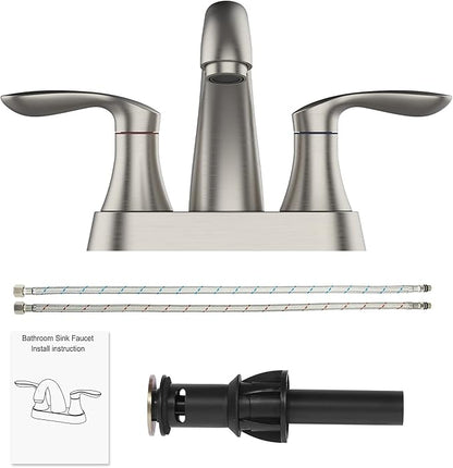 Bathroom Faucet, 4 Inch Bathroom Faucets for Sink 3 Hole, Centerset Bathroom Sink Faucet with Pop Up Drain and cUPC Lead-Free Hose(Brushed Nickel)