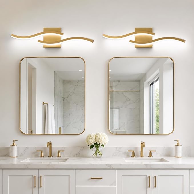 23.62inch Gold LED Vanity Light, 5CCT Dimmable Modern Bathroom Light Fixture Over Mirror, Modern Wall Lamp 5500K for Bathroom Bedroom,2 Packs