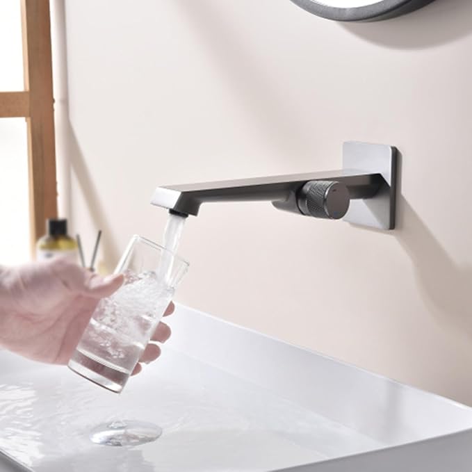 BiaoTeng Concealed Faucet for Bathroom Sink Wall Mount Hot and Cold Wall Mounted Faucet Bathroom Brass Single Handle Grey