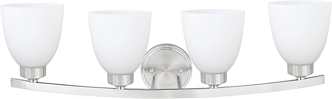 Aspen Creative 62205-1, Four-Light Metal Bathroom Vanity Wall Light Fixture, 28-3/4" Wide, Transitional Design in Satin Nickel, 4