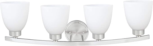 Aspen Creative 62205-1, Four-Light Metal Bathroom Vanity Wall Light Fixture, 28-3/4" Wide, Transitional Design in Satin Nickel, 4