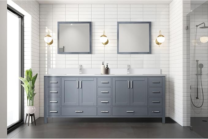Jacques 84 in. W x 22 in. D Dark Grey Double Bath Vanity and White Quartz Top