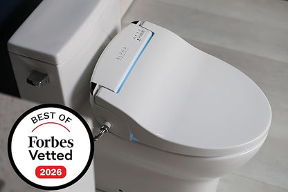 ALPHA BIDET JX2 Round Bidet Toilet Seat, White, Endless Warm Water, *NEW* Bowl Mist, LED Light, Quiet Operation, Wireless Remote, Stainless Steel Nozzle, Sittable Lid, 3 Year Warranty