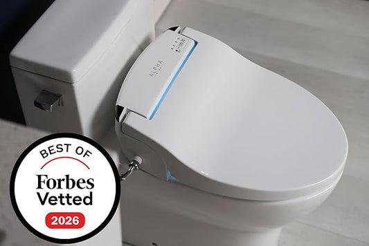 ALPHA BIDET JX2 Round Bidet Toilet Seat, White, Endless Warm Water, *NEW* Bowl Mist, LED Light, Quiet Operation, Wireless Remote, Stainless Steel Nozzle, Sittable Lid, 3 Year Warranty