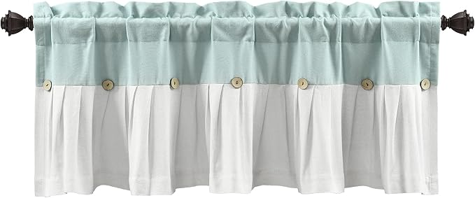 Lush Decor Linen Button Farmhouse Valance Curtians 52"W x 18"L Blue & White - Linen Valances For Windows - Kitchen Curtains Valances - Bathroom Curtain