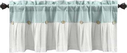 Lush Decor Linen Button Farmhouse Valance Curtians 52"W x 18"L Blue & White - Linen Valances For Windows - Kitchen Curtains Valances - Bathroom Curtain