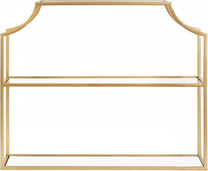 Kate and Laurel Ciel Modern Glam Wide Two-Tier Wall Shelf, 24 x 20, Gold, Tiered Bathroom Shelves for Over the Toilet Storage or Bedroom Makeup Organizer