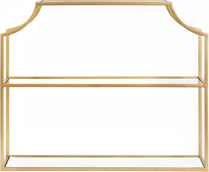 Kate and Laurel Ciel Modern Glam Wide Two-Tier Wall Shelf, 24 x 20, Gold, Tiered Bathroom Shelves for Over the Toilet Storage or Bedroom Makeup Organizer
