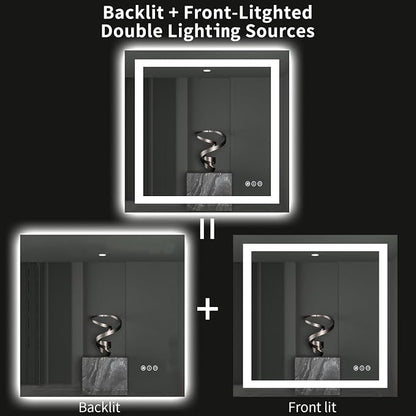 LOAAO 40"X38" LED Bathroom Mirror with Lights, UL Listed | Anti-Fog, Dimmable, 3 Color Temperature, Backlit + Front Lit, Memory Function, Tempered Glass