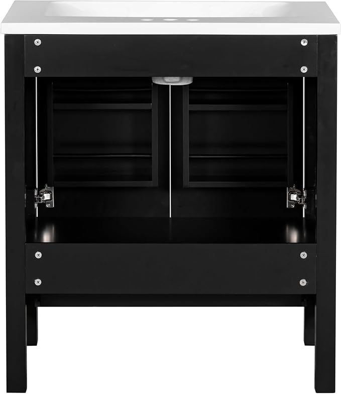 LUMISOL 30" Bathroom Vanity with Sink Top, Single Bathroom Sink Cabinet with a Drawer and 2 Doors, Freestanding Storage Vanity with Undermount Ceramic Basin, Black