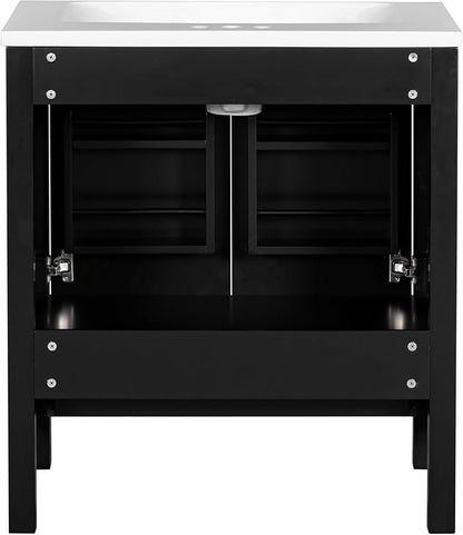 LUMISOL 30" Bathroom Vanity with Sink Top, Single Bathroom Sink Cabinet with a Drawer and 2 Doors, Freestanding Storage Vanity with Undermount Ceramic Basin, Black