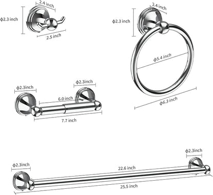 8Pcs Polished Chrome Bathroom Accessories Set Towel Racks for Bathroom | 24 Inch Bath Towel Bar Set, SUS 304 Stainless Steel Bathroom Hardware Set, Towel Racks for Bathroom Wall Mounted