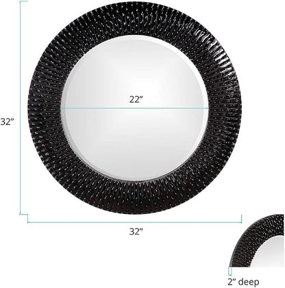 Howard Elliott Bergman Big Round Mirror for Wall Decor, Black Mirror with Starburst Effect, Modern Large Circular Hanging Wall Vanity Mirror for Living Room, Bathroom or Entryway, 32 x 32 Inch