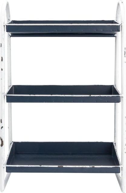 Creative Co-Op Heavily Distressed 3-Tier Metal Tray with White Frame & Rim, Navy