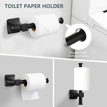 5-Piece Matte Black Bathroom Hardware Set, SUS304 Stainless Steel Wall Mounted Towel Rack Set, 24 Inch Towel Bar, Towel Ring, Toilet Paper Holder, 2 Towel Hooks, Multipurpose Bathroom Accessories