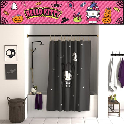 Sanrio Hello Kitty Skeleton Halloween 13-Piece Shower Curtain Set, 72 x 72 Inch Fabric Curtain with Hooks, Bathroom Decor, Machine Washable, (100% Officially Licensed Product) by Franco Collectibles