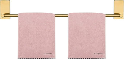 NearMoon Self Adhesive Bathroom Towel Bar- Stainless Steel Bath Wall Shelf Rack Hanging Towel Stick On Sticky Hanger Contemporary Style, NO Drilling (1 Pack, Brushed Gold, 27-Inch Towel Rack)