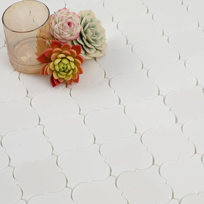 3 Inch Arabesque Lantern White Marble Mosaic Tile for Wall Floor, 5 Sheets | Water & Heat Resistant Honed Marble Backsplash Tiles for Kitchen Bathroom Fireplace Surround Durable Unique Veins 5SQFT
