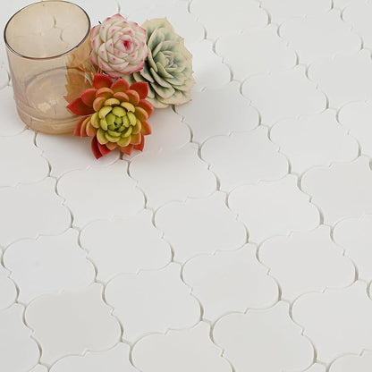 3 Inch Arabesque Lantern White Marble Mosaic Tile for Wall Floor, 5 Sheets | Water & Heat Resistant Honed Marble Backsplash Tiles for Kitchen Bathroom Fireplace Surround Durable Unique Veins 5SQFT