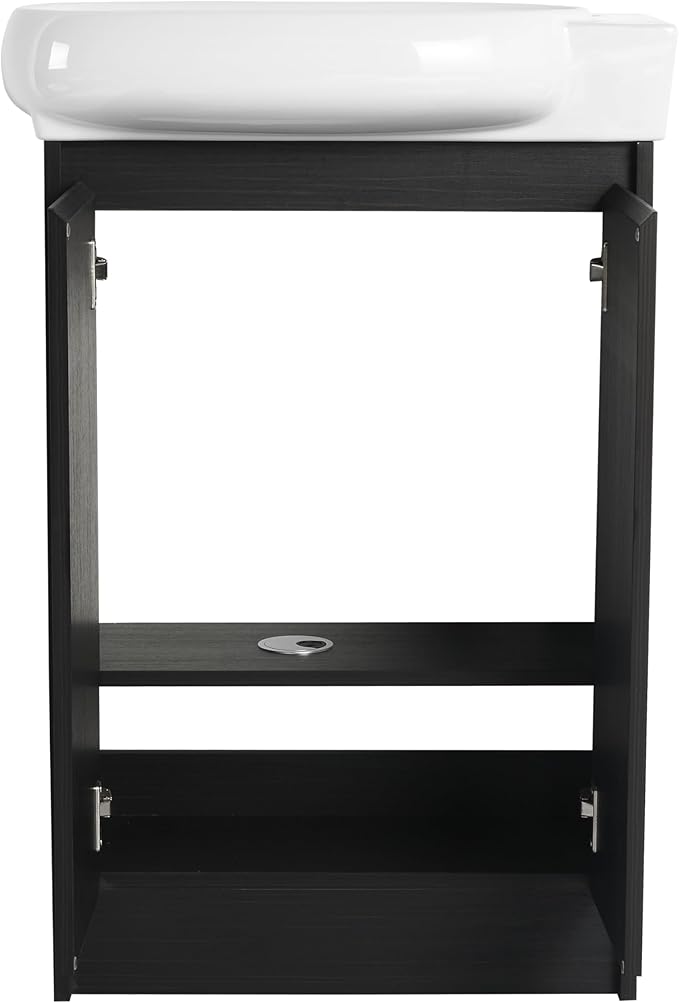 Malwee 23 Inch Freestanding Bathroom Vanity with Sink, 23'' Floor Stand Single Sink Bathroom Vanity Combo, Modern Black Cabinet Set with 2 Doors and Ceramics Basin Top, Ajustable Shelf.MA02923BCT