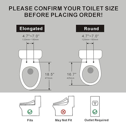 Electric Bidet Toilet Seat with Remote Control, Heated Bidet Seat, Warm Water Wash, Warm Air Drying, Rear & Front Wash, Self-Cleaning Nozzle, Night Light, LED Display Requires Outlet - Elongated