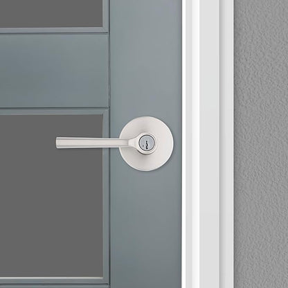 Kwikset Lisbon Round Entry Door Knob with Lock and Key, Secure Keyed Handle Exterior, Front Entrance and Bedroom, Satin Nickel, Pick Resistant SmartKey Rekey Security and Microban