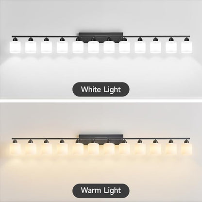 12 Light Black Vanity Lights for Giant Mirror, Bathroom Vanity Lights Over Mirror with Milky White Frosted Glass Shades,78.8 inch Bathroom Light Fixture for Mirrors, E26