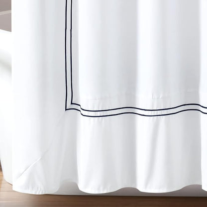 Lush Decor Hotel Collection Shower Curtain Single 72" W x 72" L White & Navy - White Shower Curtains for Bathroom - Bathroom Curtain - Modern Decor