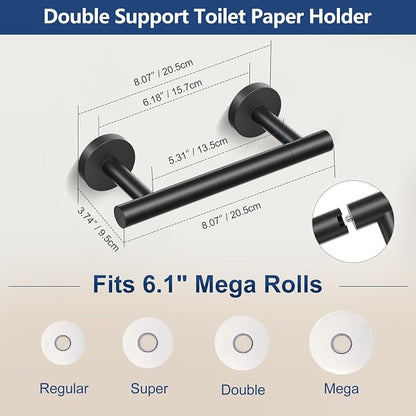 TQKAG 5 Piece Black Bathroom Accessories, 23.6" Bathroom Towel Bar Holder | 23.6" Bathroom Hardware Set, SUS304 Stainless Steel, Double Post Pivoting, Towel Hooks, Toilet Paper Holder Set Wall Mounted
