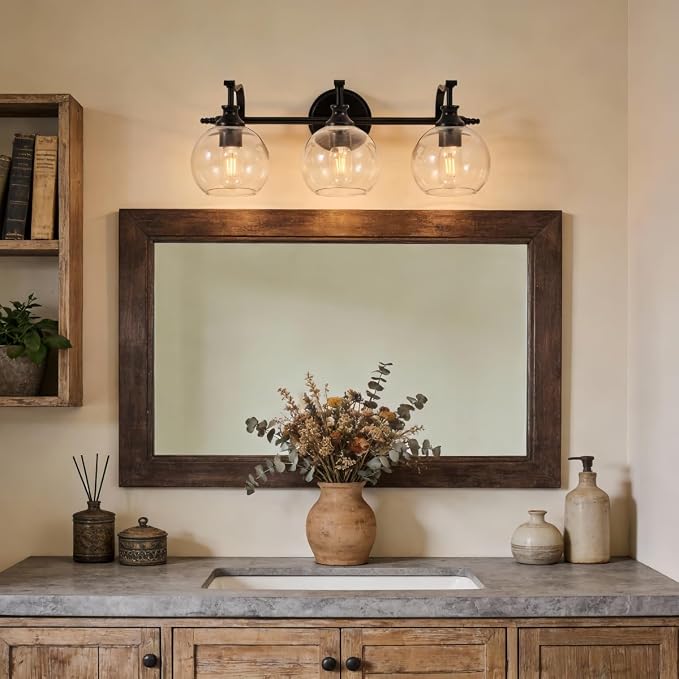 ANDY STAR Black Bathroom Light Fixture, 3 Light Vanity Lights, Rustproof Wall Lights Over Mirror, Rustic Wall Mounted Lamp, Modern Wall Sconces for Mirror, Powder Room, Bedroom