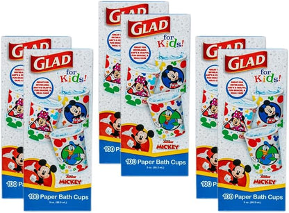 Glad for Kids Disney Mickey and Friends Mini Paper Cups, 3 Oz, 100 Ct, 6-Pk | Soak-proof bathroom rinse cups sized for little hands; colorful Mickey Mouse designs